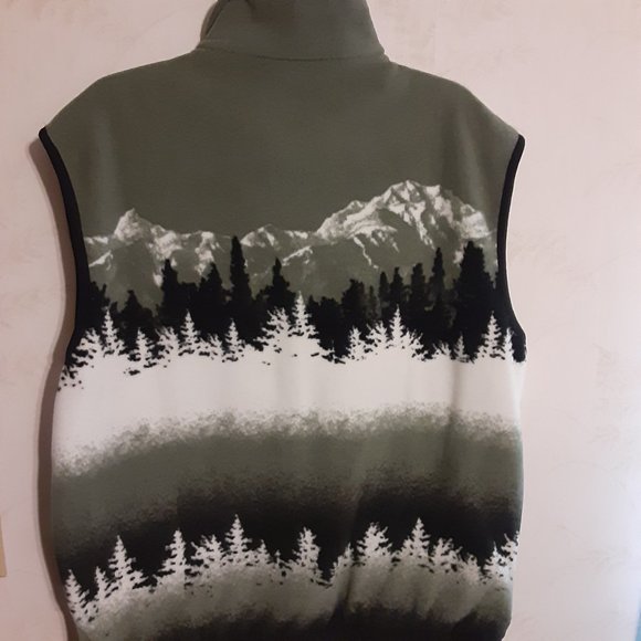 Polar Graphics Men's VTG Alaska Mountain/Bear All Over Print Zip Up Fleece Vest - Picture 2 of 5